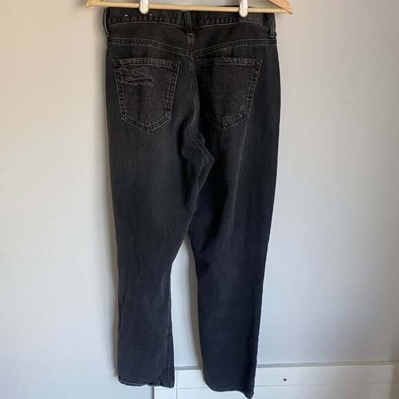 American Eagle Mom Jean High Rise Distressed Ripped Black Denim Ankle 10 R - Picture 8 of 8